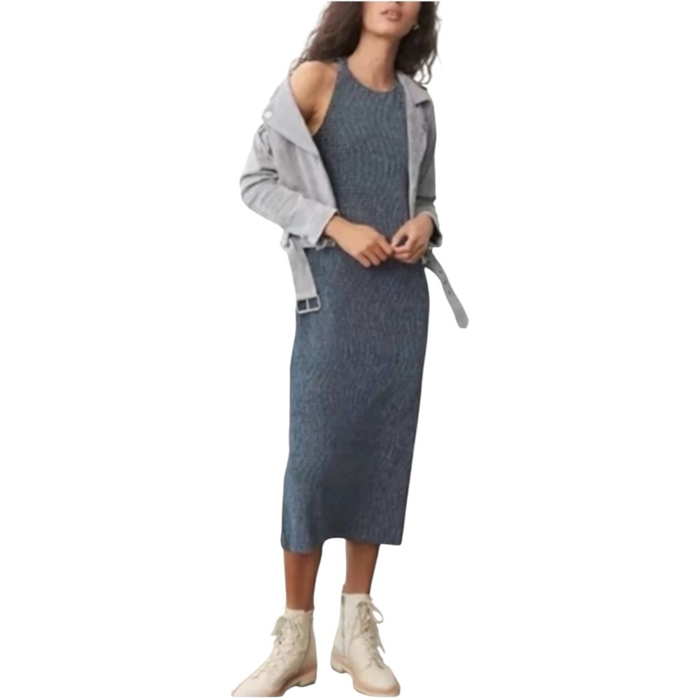 Anthropologie Maeve Adrienne Ribbed Gunmetal Metallic Midi Dress Large